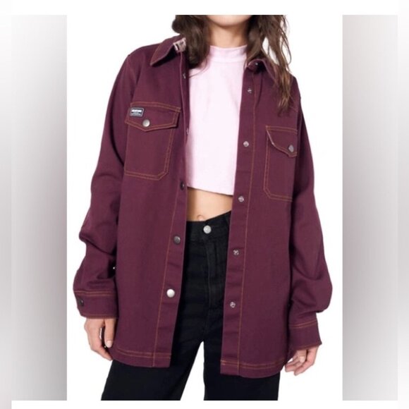 Wildfang The Essential Overdyed Shacket in Merlot - Picture 1 of 11